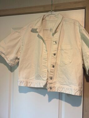 H&M Cream Short Sleeve Cropped Denim Jacket